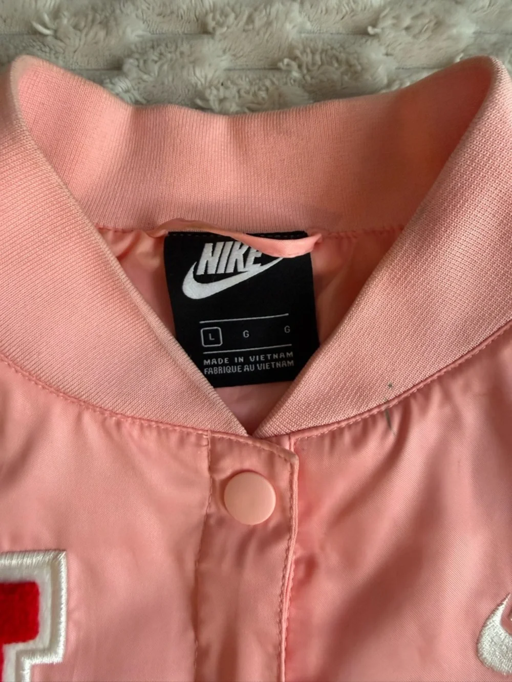 Nike Pink Varsity Jacket with Red 'N' Patch